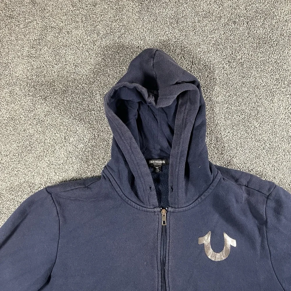True Religion Buddha Graphic Full Zip Hoodie Navy Blue Men's Large